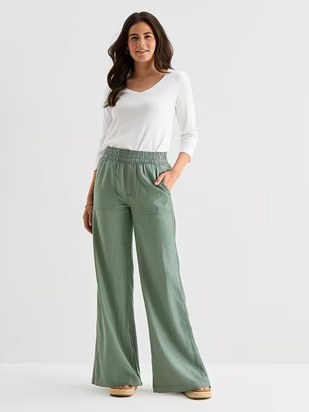 St. John's Bay Sage Green Wide-Leg Elastic Waist Pants